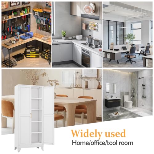 Image of White Pantry Storage Cabinet, 71 inch Metal Kitchen Pantry Storage