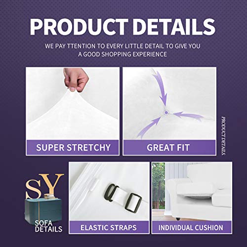 Znsayotx Luxury Velvet Couch Cover 3 Piece Stretch Sofa Covers For 2 Cushion Couch Soft Loveseat Slipcover Living Room Anti Slip Dogs Pet Love Seat Furnitre Protector (White), 55"-69"(2 Cushions) #TOP3