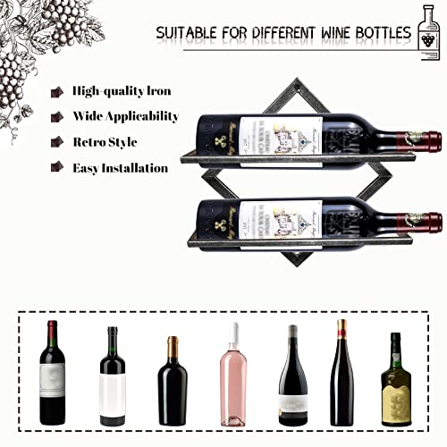 Auhoky 2Pcs Metal Wall Mounted Wine Holder Stemware Glass Rack, Collapsible Hanging Red Wine Racks Organizer With 2 Liquor Bottles, Wine Bottle Display Hanger For Home Kitchen Bar Decor #TOP2