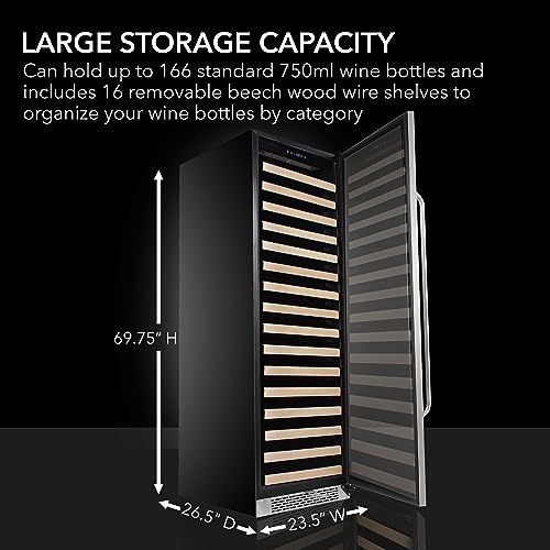 Whynter BWR-1642DZ 164 Wine Bottle Built-in or Freestanding Stainless Steel Dual Zone Compressor Large Capacity Refrigerator Rack for Open LED Display, Black-164, Black - Image 5