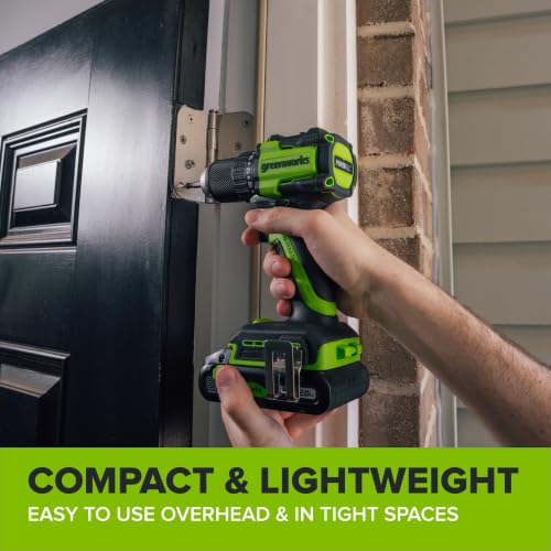 Image of Greenworks PowerAll 24V Cordless Brushless 1 /2 inch 400 in-lbs Drill /Driver, 20+1 Ratcheting Clutch, 2.0Ah USB-C Battery (12,000mAh Power Bank),30W USB-C Charger and Cable,10PC Titanium Drill Bit Set