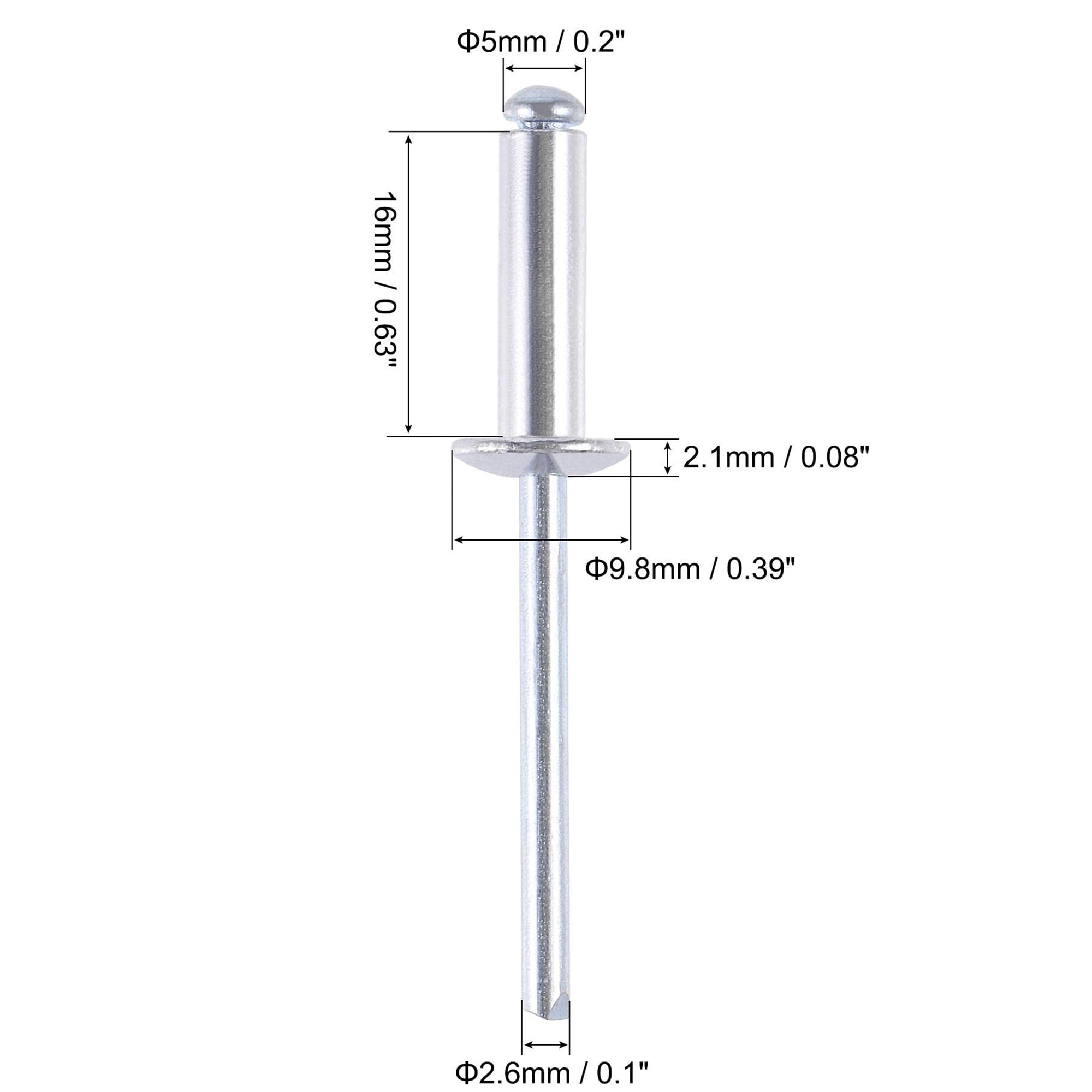 TA-VIGOR 60Pcs 5mm x 16mm Aluminium Blind Rivets, Open End Pop Rivets with Dome Head - Image 2