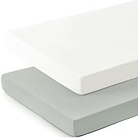 Vista 21 de Juego de 2 sábanas ajustadas de punto de jersey elástico ultra suave, se adapta a sábanas portátiles/mini cunas, almohadillas de colchón