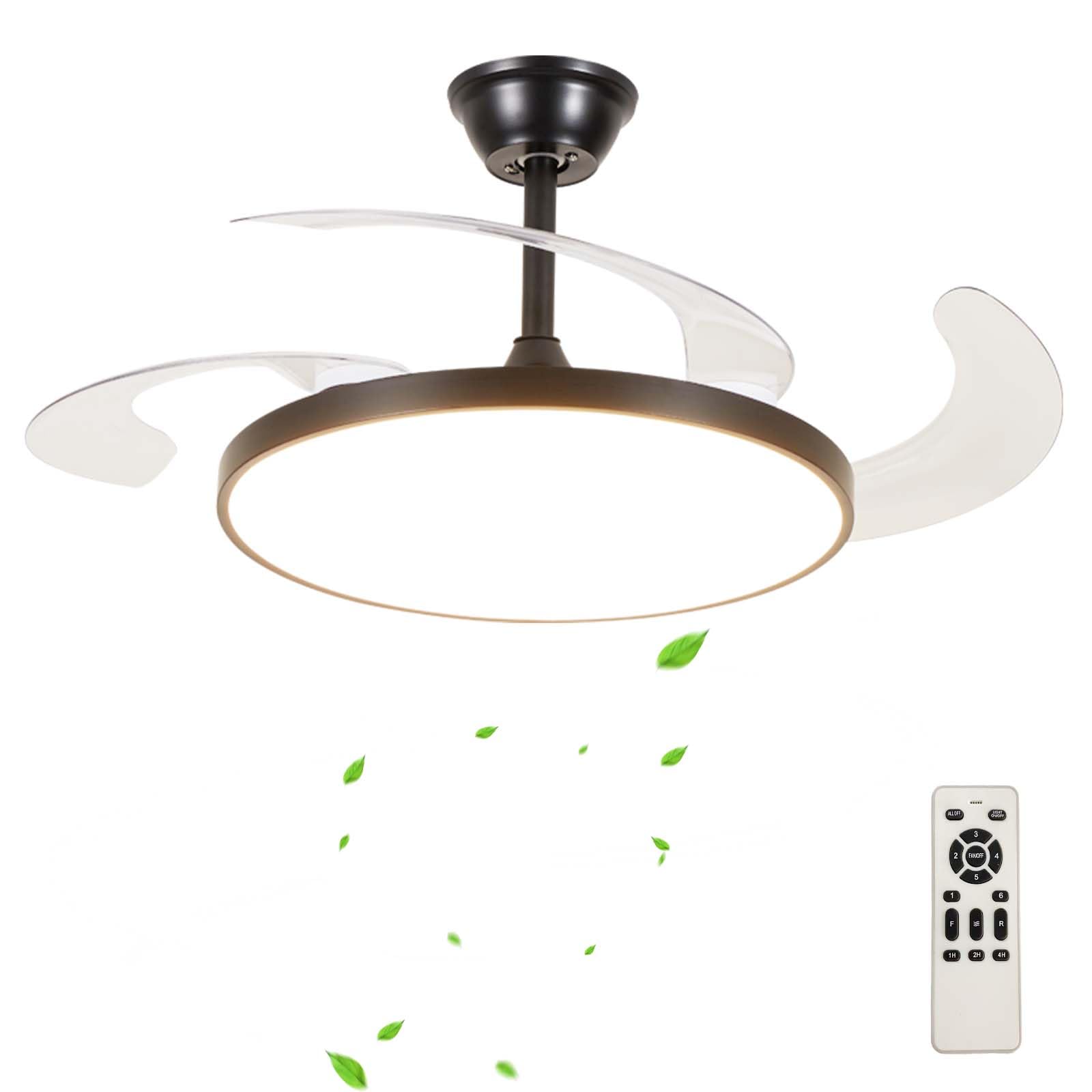 SXDMOUBK Modern 118cm Retractable Ceiling Fan with Light Remote Control Silent Operation Dimmable LED Reversible Blades 6 Speed Settings Smart Black Design for Bedroom