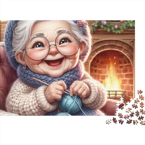 Rompecabezas de 1000 piezas para adultos con diseño de abuela tejiendo en formato de 38x26cm