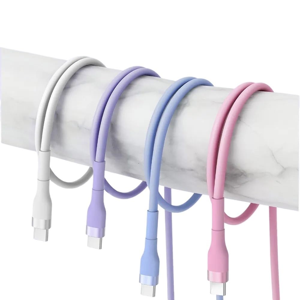 Krótki kabel USB C do USB C, przenośny przewód z płynnego silikonu, kompatybilny z przewodem szybkiego ładowania typu C, fioletowy A-C, 2 m