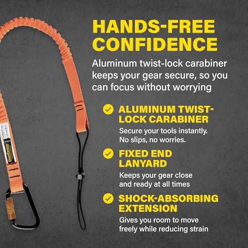 Image of Gear Keeper Tool Tether - Personal Aluminum Twist Lock Carabiner with Fixed End Lanyard - Tool Lanyard with High Strength Nylon Webbing Construction and Integrated Elastic - Generous 48 Inch Extension