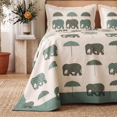 Image of BSB HOME 240 TC Cotton Feel Double Bedsheet with 2 Pillow Covers, Premium Soft Breathable Bed Sheet Set, Fade Resistant, All-Season, Easy Care, 90 x 100 Inches (228 x 254 cm) - Cream & Deep Teal