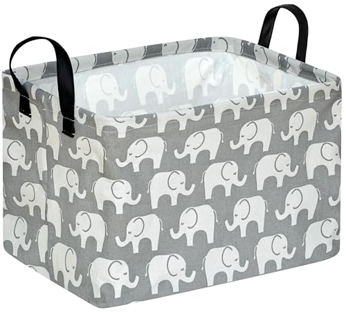 Image of KUNRO Rectang Storage Basket Gift Shelf Basket Storage Bin, Nursery Basket Organizer Box for With Handles for Room Deco (Elephant)