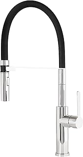 Mitigeur de Cuisine Mizzo Tolleno | Robinet Semi-Professionnel avec Douchette Extractible | Support Magnétique | 2 Jets d'Eau | Rotation 360° | Mélangeur en Acier Inoxydable (Chrome-Noir)