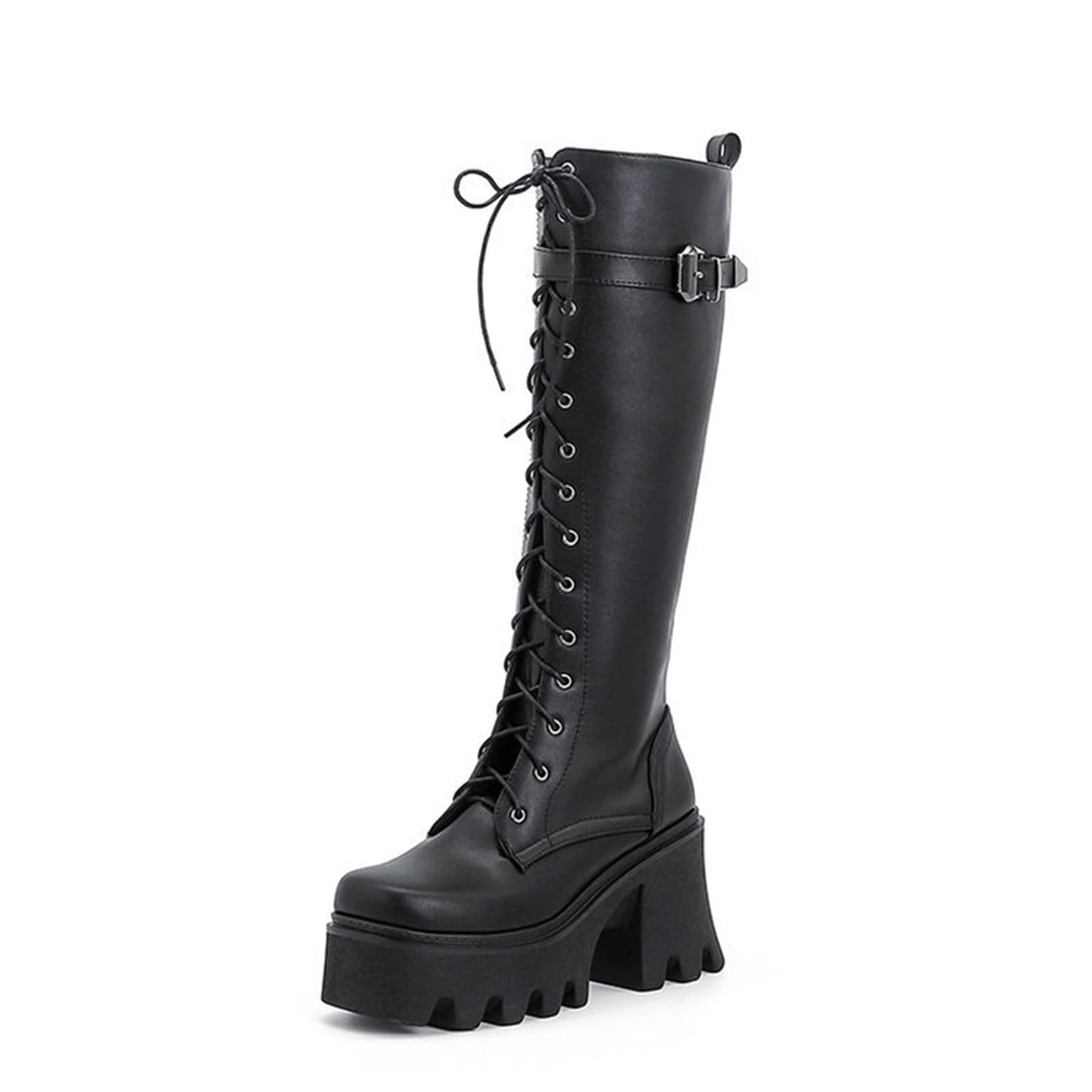 9CM/ 3.54IN Nuevo otoño e Invierno con Cordones Botas Altas Suela Gruesa tacón Grueso Super High Heel Rider Botas Botas hasta la Rodilla
