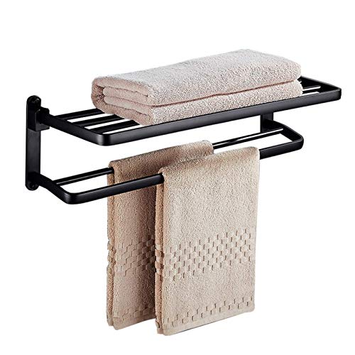 Double porte-serviette noir mat 60 cm pour rail de bain et cuisine