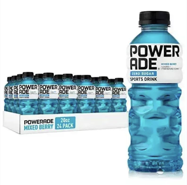 Image of POWERADE Electrolyte Enhanced Zero Sugar Mixed Berry Sports Drink, 20 Ounce (Pack of 24)