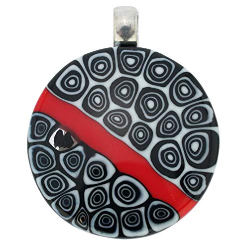 Pendentif Rond Millefiori Rouge et Noir en Verre de Venise