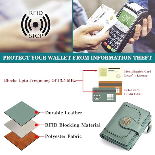 Image of SENDEFN Small Womens Wallet Leather Bifold Card Holder RFID Blocking with Zipper Coin Pocket