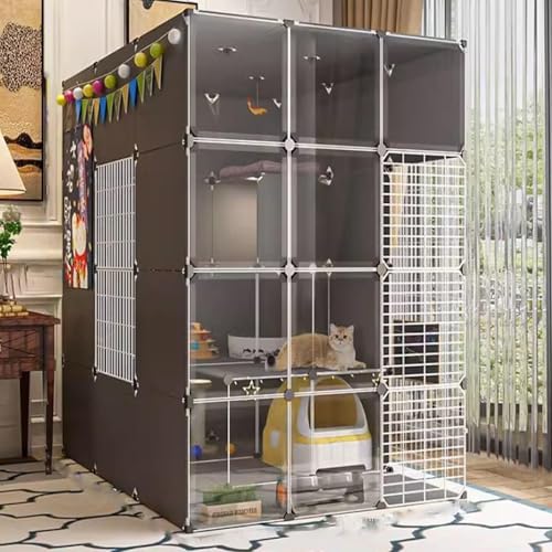 猫ケージ大型 屋内用 透明 DIY 猫用プレイペン 3〜4段 猫用犬小屋 小動物用ペットケージ 取り外し可能な金属ワイヤー 大型運動場 猫に最適(C,137*107*142cm)