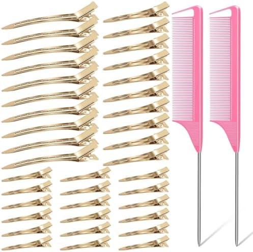3 Sizes Metal Hair Styling Clips 72PCS, No Crease Alligator Clips for Hair Rollers with 2pcs Parting Comb for Braids, Coloring and Styling (Black) — 사진 6