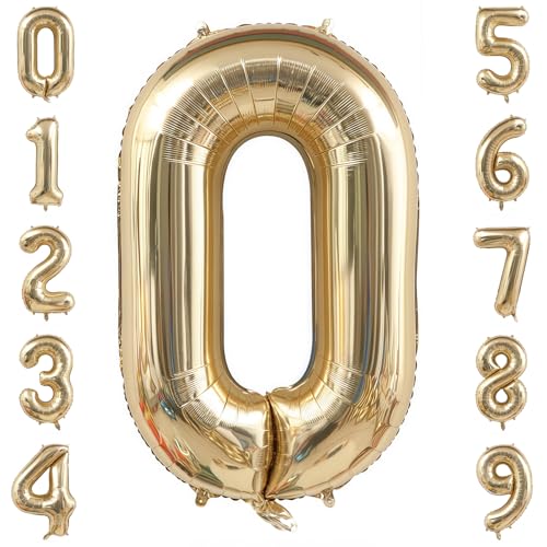 Image of Champagne Gold 0 Balloon Number,40 Inch Light Gold 0 Balloons Big Foil Mylar Helium Number 0 Balloon for Birthday Party Anniversary Decorations