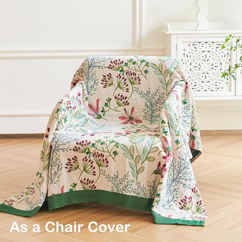 Image of VANJOROY Boho Throw Blanket, 100% Organic Cotton Breathable Ultra Soft 60 inch x 80 inch Bed Quilt Throw - All Season Floral Rustic Farmhouse Decor Luxury Reversible Blanket for Sofa Couch Chair and Gift