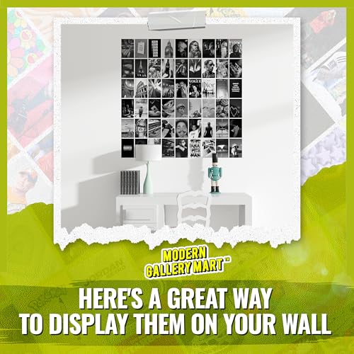 Image of MODERN GALLERY MART Pack of 54 Black Aesthetic Wall Collage Kit Posters - 4 x 6 Inches Posters for Wall Decoration - Wall Art For Bedroom, Office, Living room, Dorm room - Glue Dots Included