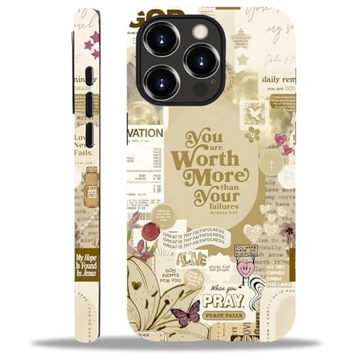 TAMEFOX Case for iPhone 14 Pro Max,Anti Drop Scratch Frosted Protective Cover Case for Women Girl-Cross Bible Collage Pattern