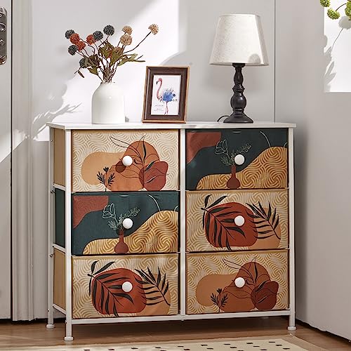 Enhomee Dresser For Bedroom Small Dresser With 6 Drawer Dressers & Chests Of Drawers Cute Dressers Boho Dresser For Closet Fabric Dresser With Wood Top And Metal Frame 31.5" W*11.8" D*27.5" H #TOP5