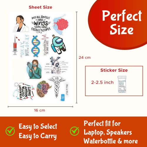 Image of Pack of 62 Stickers for Doctor - Laptop Sticker for Doctors, Vinyl-Self-Adhesive
