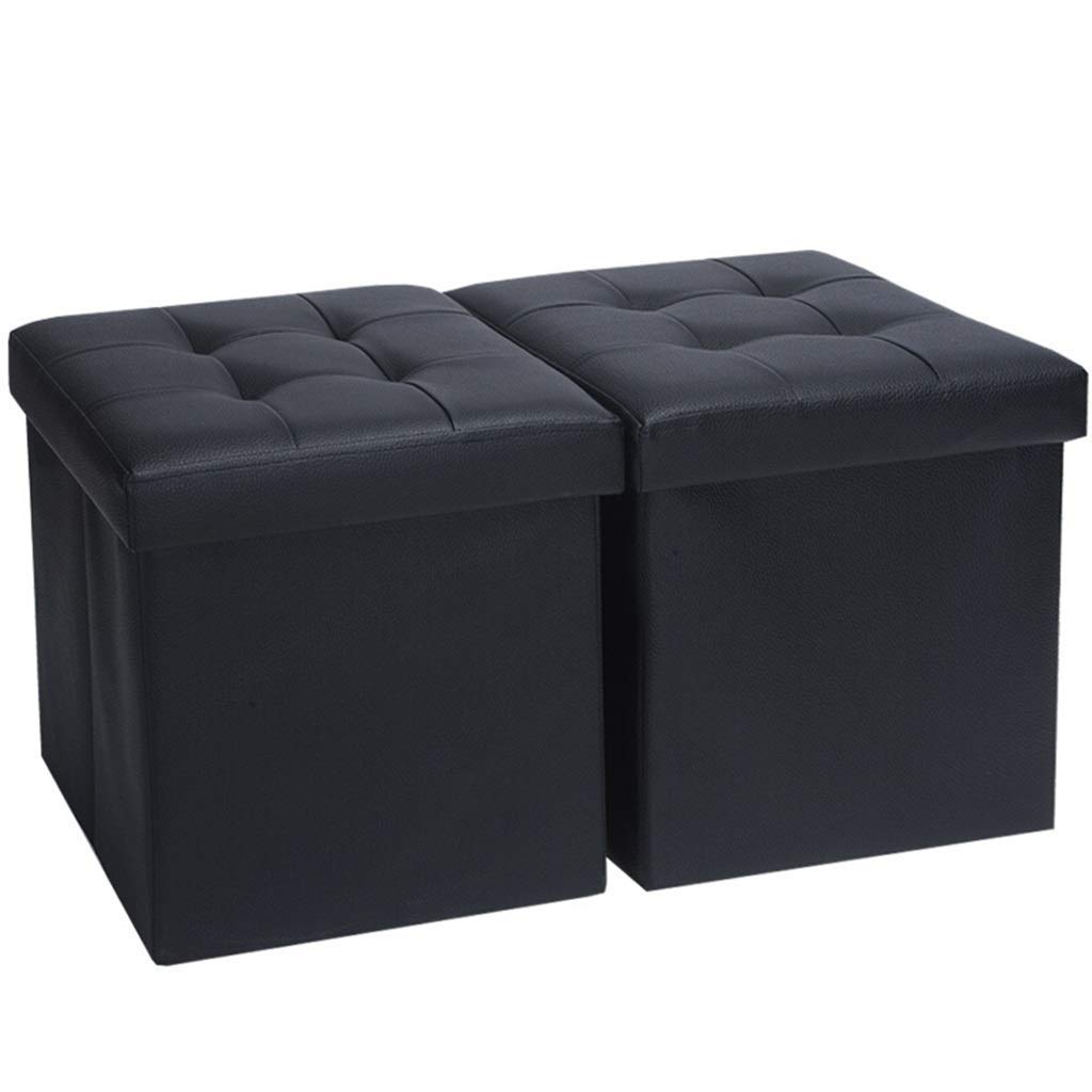 Coffre de rangement pliable simili cuir noir bout de lit assise