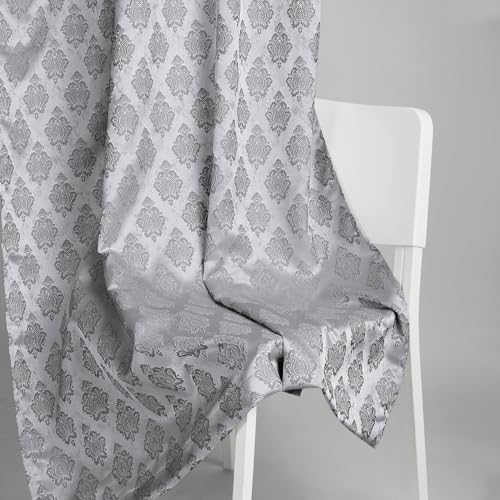 Image of haus & kinder Jacquard Window Curtain 5 Feet Long Pack of 1 Window Curtain, 5 Feet Curtain for Window (Silver Crest, Grey Classic Damask Design 130x152 CM)