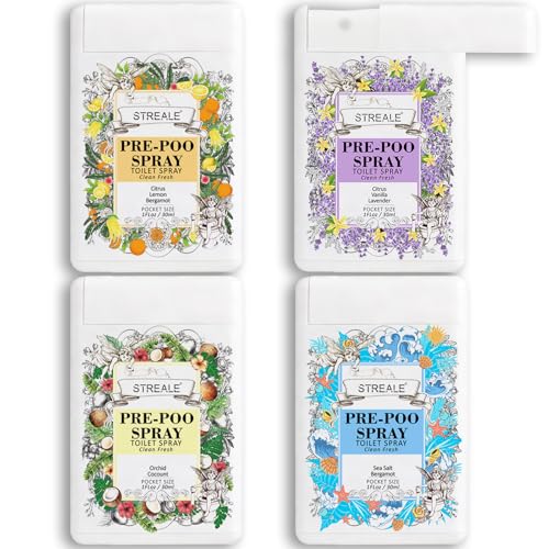 Image of Travel Size Toilet Spray 4-Pack, Travel Essentials Toiletries, Pocket Size Pre-Poo Spray, Bathroom Odor Deodorizer, Up to 240 Uses, 4 Refreshing Scents