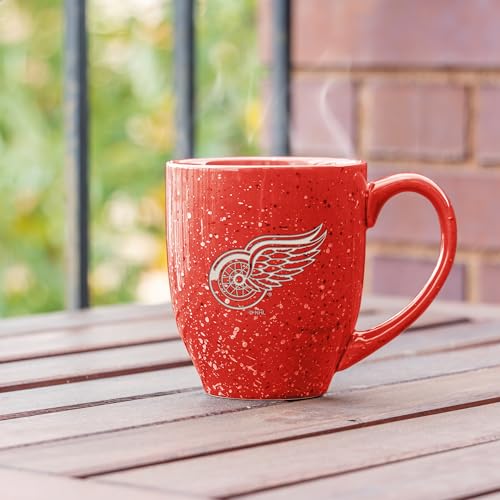 Image of Rico Industries NHL Hockey Detroit Red Wings Red Personalized 16 oz Team Color Laser Engraved Speckled Ceramic Coffee Mug