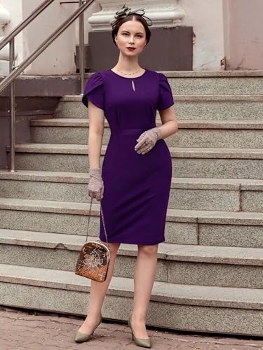 AISIZE Women's Elegant Puff Sleeves Keyhole Neck Cocktail Party Pencil Dress4