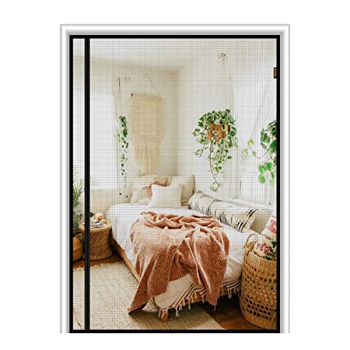 MAGZO Magnetic Screen Door, Fits Door Size 36'' x 82'' Reversible Left Right Side Opening, High Light Transmission, Windproof, Durable Fiberglass Corrosion Resistance, Reinforced Magnetic Stripes Grey