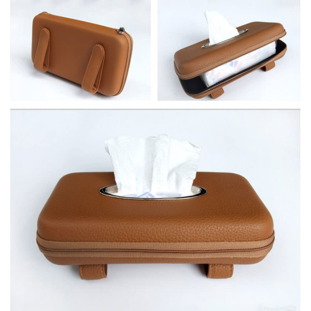 Uchwyty na chusteczki, samochodowe etui na chusteczki, skórzane etui na chusteczki z mikrofibry do pojazdu, pudełka Hangitissue na uchwyt na osłonę samochodową/brązowy/a(Beige)