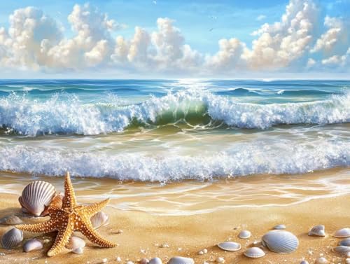 Pintar por Numeros Adultos, caparazón estrella mar, DIY Painting by Numbers Kits, Pintar por Numeros, Fácil de Hacer, con 3 Pinceles, Pigmento Acrílico, Regalos Originales para Mujer 20x30cm J0-702