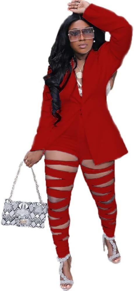 Yeshire Womens 2 Piece Outfit One Button Blazer Suit Sets Long Sleeve Jacket and Pants Set Tracksuits