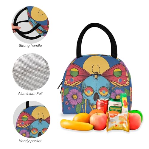 Backpack Lunch Box Set Large Capacity Travel Backpacks and Insulated Lunch Bag for Commute Hiking Picnic Hippie Skull Butterfly Print4