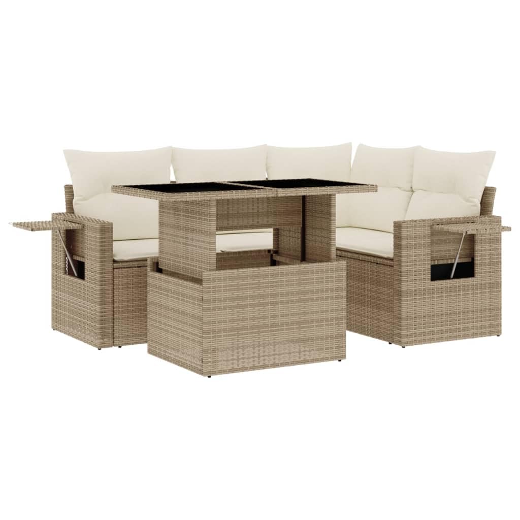 vidaXL Juego de sofás jardín con Cojines 5 pzas ratán sintético Beige