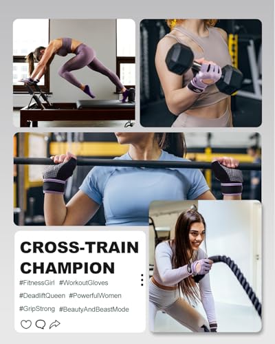 Trideer Weight Lifting Gloves for Women with Wrist Wraps Support, Workout Gloves for Women, Full Palm Protection, Grip for Gym Training, Fitness, Weightlifting, Exercise (Purple, Medium) - Thumbnail 7