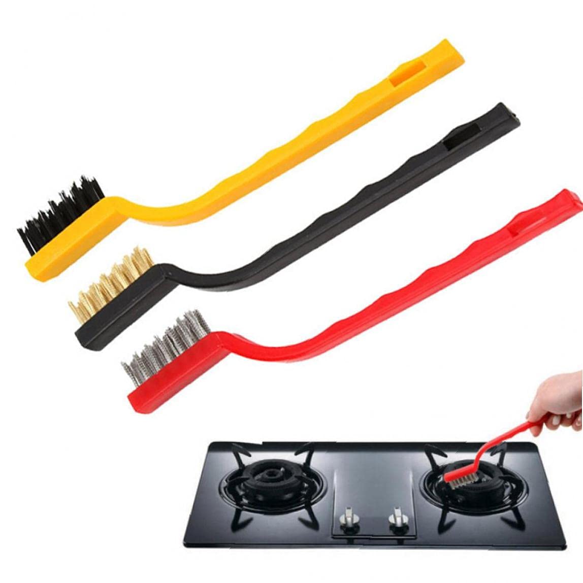 Tossper As Picture 3Pcs/Lot Strong Decontamination Wire Brush Mini Copper Wire Gas Stove Brush Kitchen Metal Fiber Gas Cleaning Tools