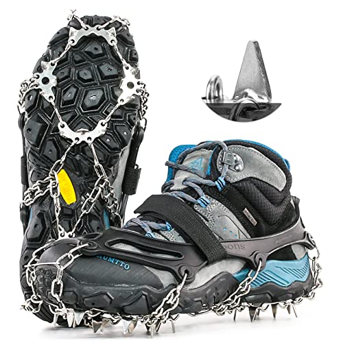 HONYAO Crampones Nieve Hielo Zapatos, Crampones Botas Ligeros Antideslizante, Cadenas para Zapatos Nieve Inoxidable Trail Running, Semiautomaticos, Alpinismo, a Pie (XL)