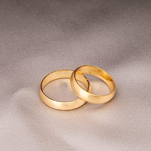 4 mm Ehering-Set, 14 Karat vergoldet, passendes Ehering-Set für Paare, personalisiertes Ehering-Set aus Silber für Mann und Frau