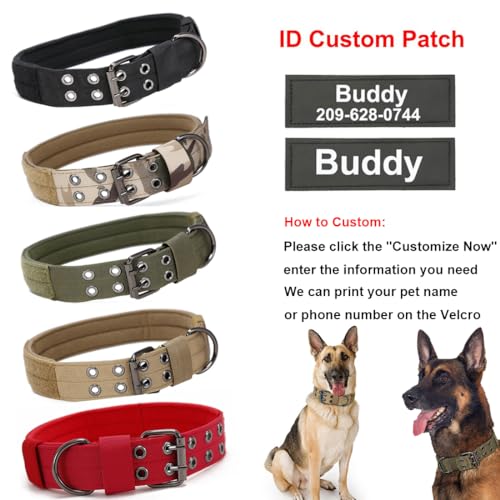 Personalisiertes taktisches Hundehalsband für mittelgroße und große Hunde, personalisiertes Militär-Trainingshalsband mit Name und Telefonnummer (Stil C)