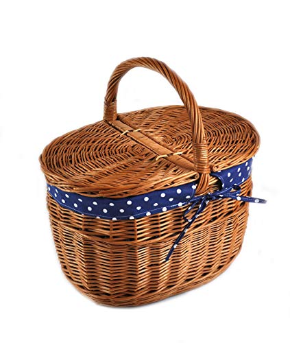 MyBer® Korb Picknickkorb Tragekorb Einkaufskorb mit 2 Deckeln Weidenkorb Vollweide geflochten braun K12-027-SBW Cover