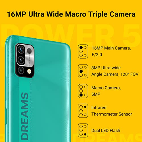 Image of UMIDIGI Unlocked Cell Phone, Power 5 Smartphone 4+128GB, Helio G25 Octa-Core 6150mAh, 6.53 HD Display Phones with 16MP+8MP Camera, 4G Dual SIM, Infrared Thermometer and Fingerprint&AI Face Unlock
