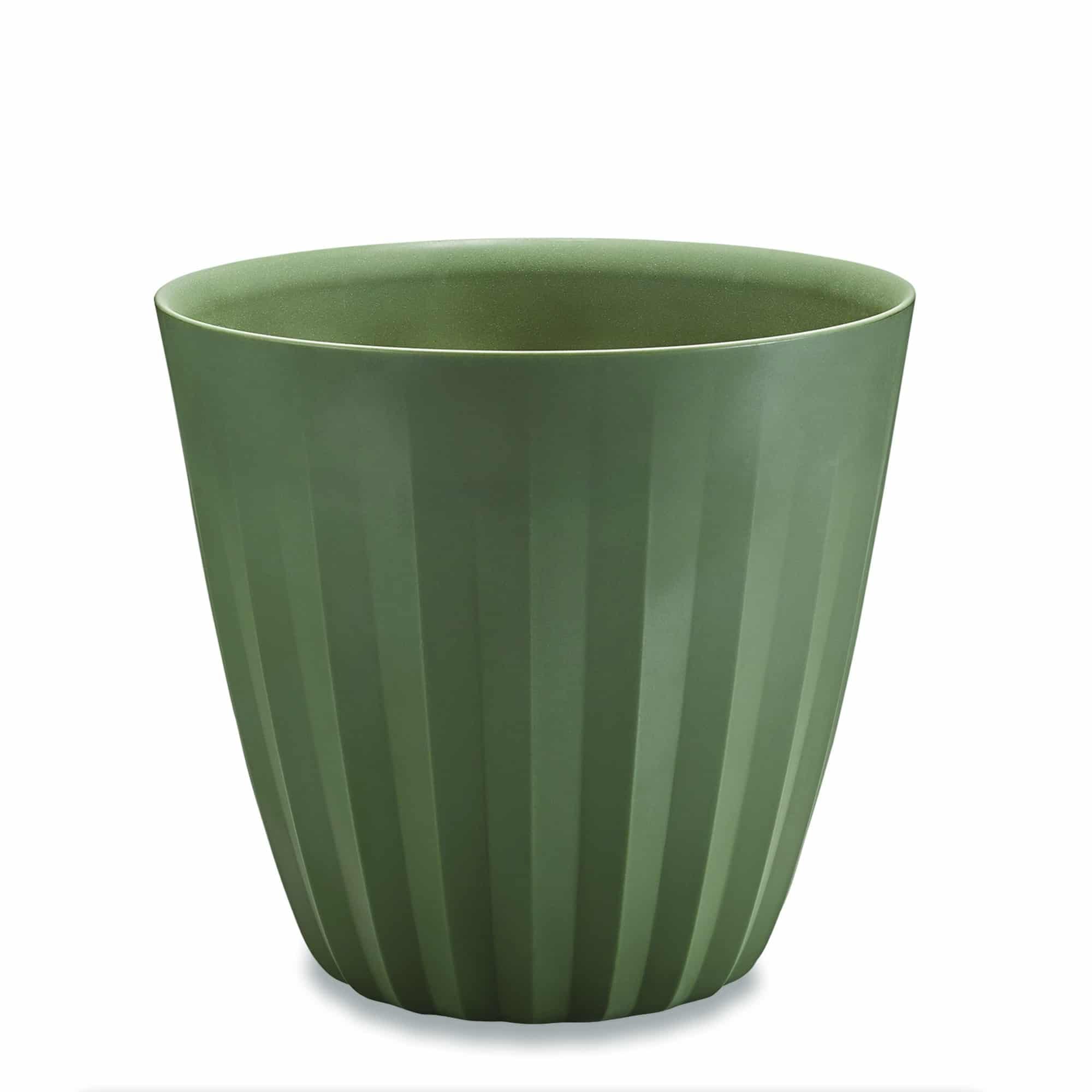 Crescent Garden Pleat Modern Decorative Planter, Indoor/Outdoor Pot, Resin Planter with Drain Hole - 15" W x 15" H (Olive)