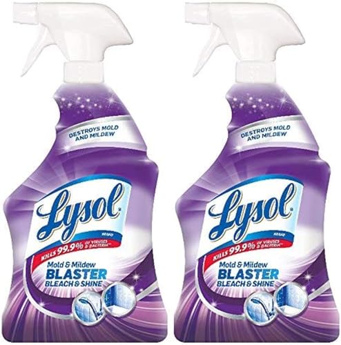 Lysol Mold and Mildew Remover 2 Pack Bathroom Cleaner Spray Whitens and Removes Soap Scum and Stains on Tiles Grout Bathtubs Toilets Sinks 32 oz. Each