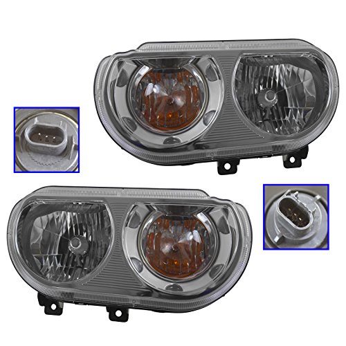 Image of TRQ Headlight Assembly Set CH2518137 CH2519137 Compatible with 2008-2014 Dodge Challenger