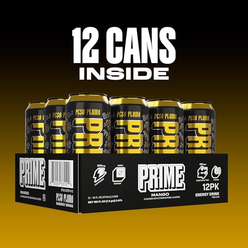 Image of PRIME Energy PESO PLUMA, Sugar Free Energy Drink, 200mg Caffeine and 355mg of Electrolytes for Hydration, Low Calorie, Vegan, Gluten Free, 16 Fluid Ounce, 12 Pack