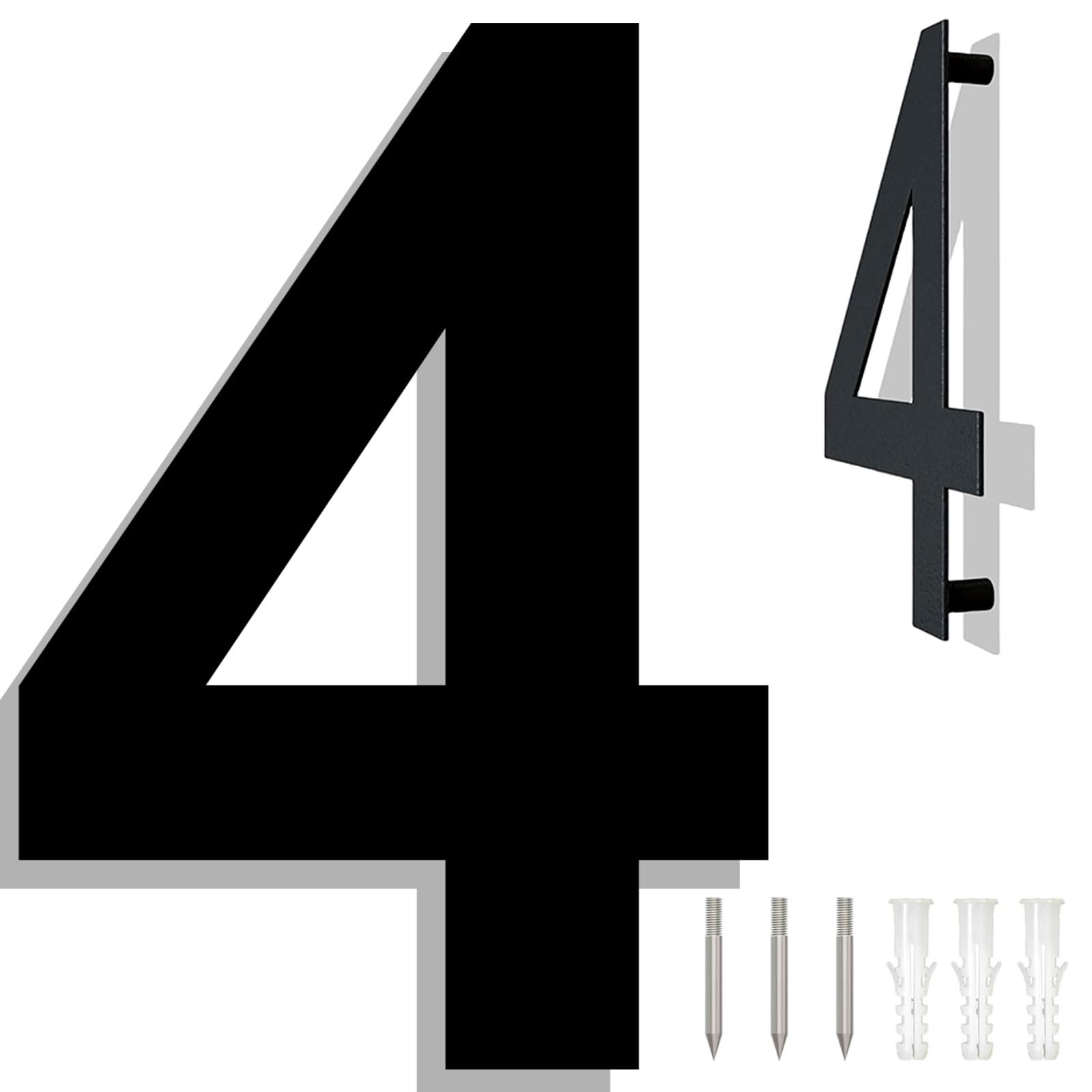 6" Stainless Steel Floating House Numbers, Black Metal Modern House Numbers for Outside, Anti-Rust Easy To Install Address Numbers for House with Nail Kit, Number 4